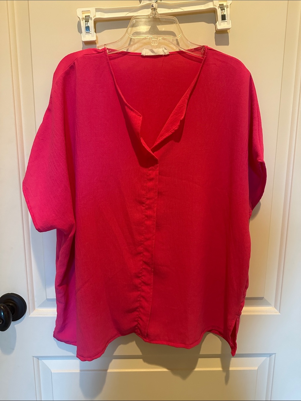 Relaxed V-Neck Blouse in Hot Pink